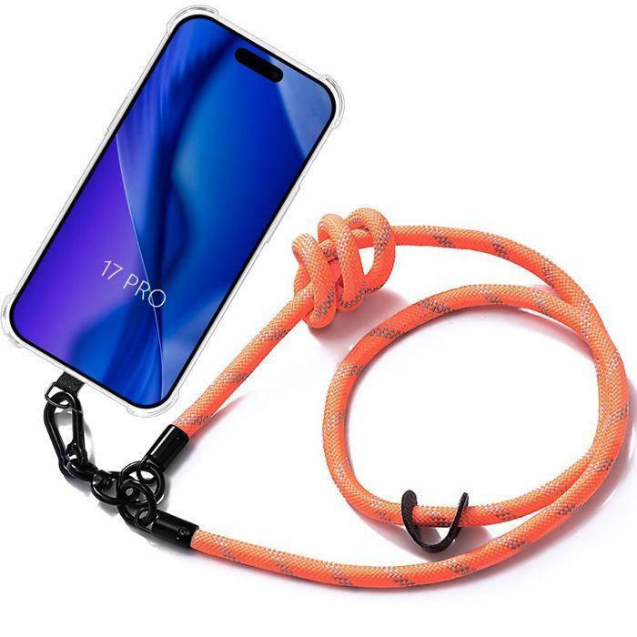 Coque de protection - BOOLING - iPhone 17 Pro - Transparent - Antichoc - Cordon Amovible Orange