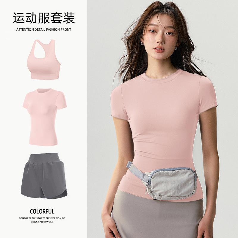 Basic yoga t-shirt women's waist versatile fitness short-sleeved running quick-drying yoga clothes tight top