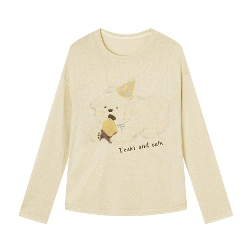 Xiangying Women's Puppy Print Long Sleeve T-Shirt