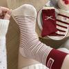 Red Socks, Women's Socks, Bow, Striped Mid-calf Socks, Big Red Socks, New Year Socks, Boneless Combed Cotton Socks
