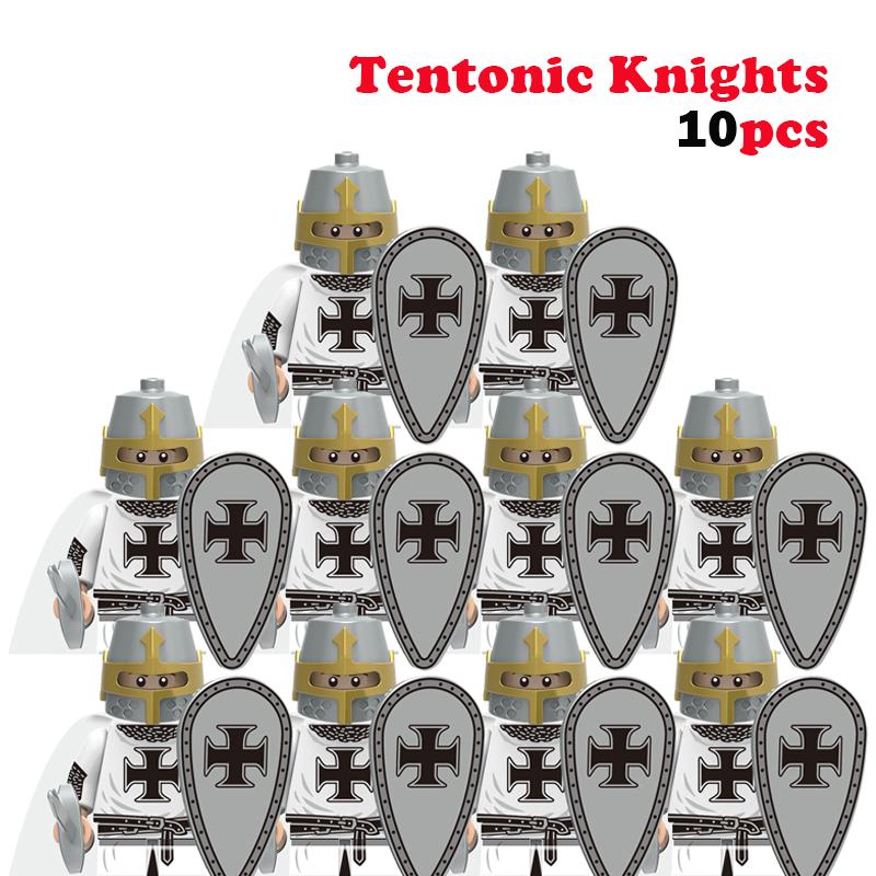 10 st MOC Medeltida Slott Riddare Rom Soldater Byggklossar Militär Forntida Egypten Mumiefigurer Krigare Vakt Vapen Kloss