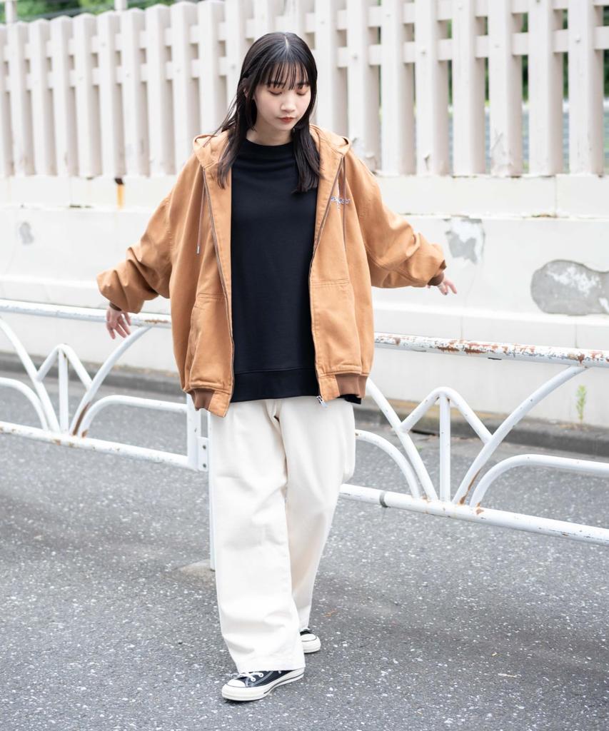 WEGO Hooded Oversized Size Brown Workers' Blouson, Outerwear, Jacket, Hoodie, Denim, Vintage, Streetwear, Silhouette, Casual, Unisex, Fall/Winter,