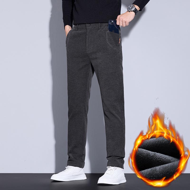 Men's Thermal Velvet Stretch Casual Pants - Thick, Soft, One-Piece Design