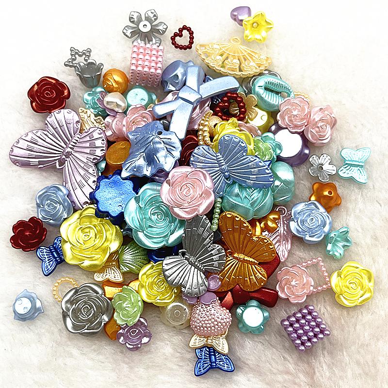 20g/lot Mixed Rose Flower Bowknot Beads Star Heart Butterfly Acrylic Spacer Beads for Jewelry Making DIY Bracelet Accessories