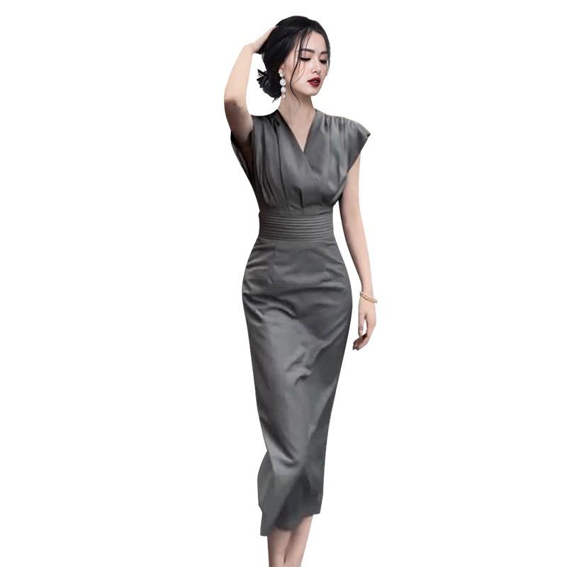 Royal Sister V-Neck Pleated Shrug Slim Dress - Women's Summer Fashion Skirt