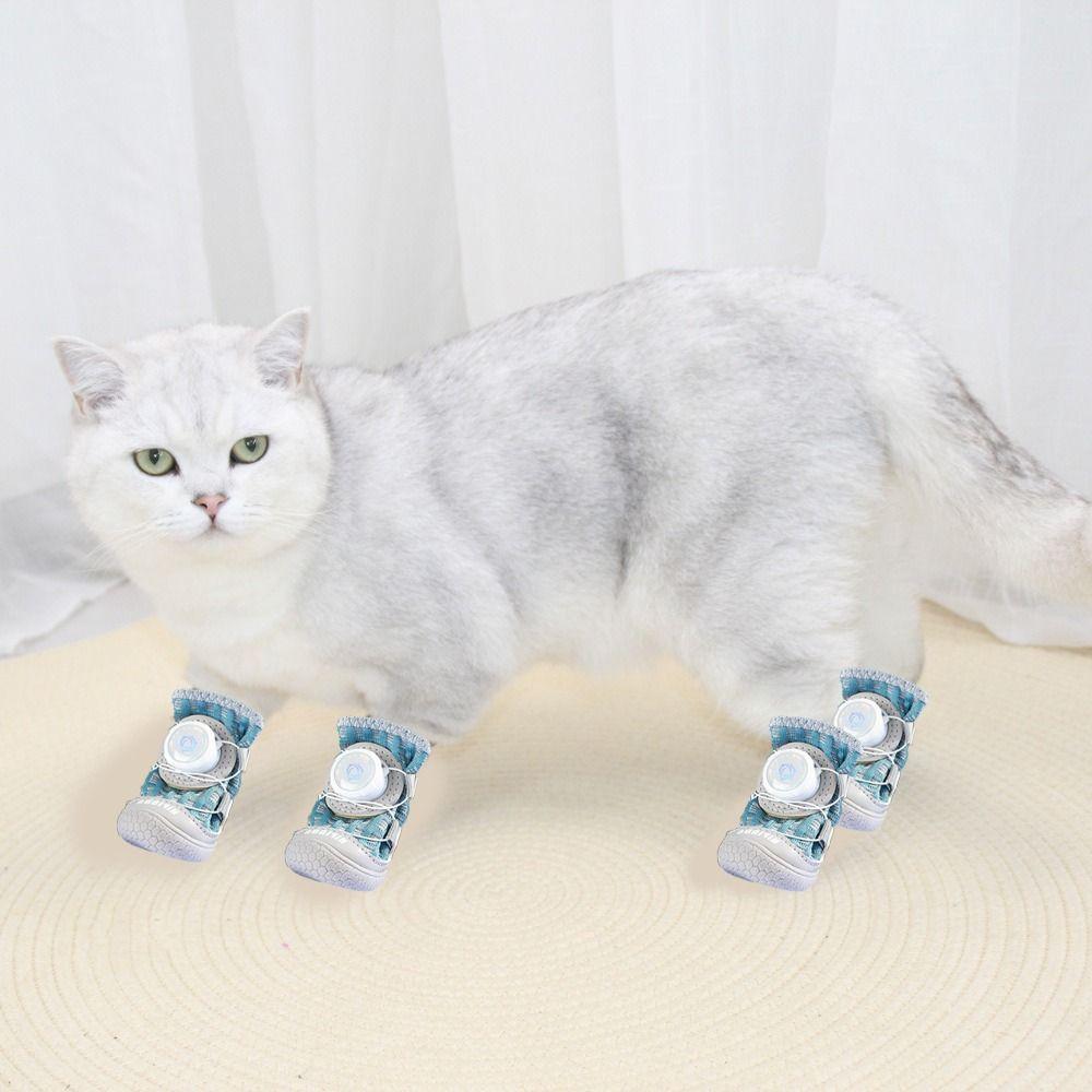 4Pcs/Set Fashion Breathable Button Dog Shoes Anti-slip Reflective Dog Footwear Comfortable Soft Sole Dog Paw Protectors Summer