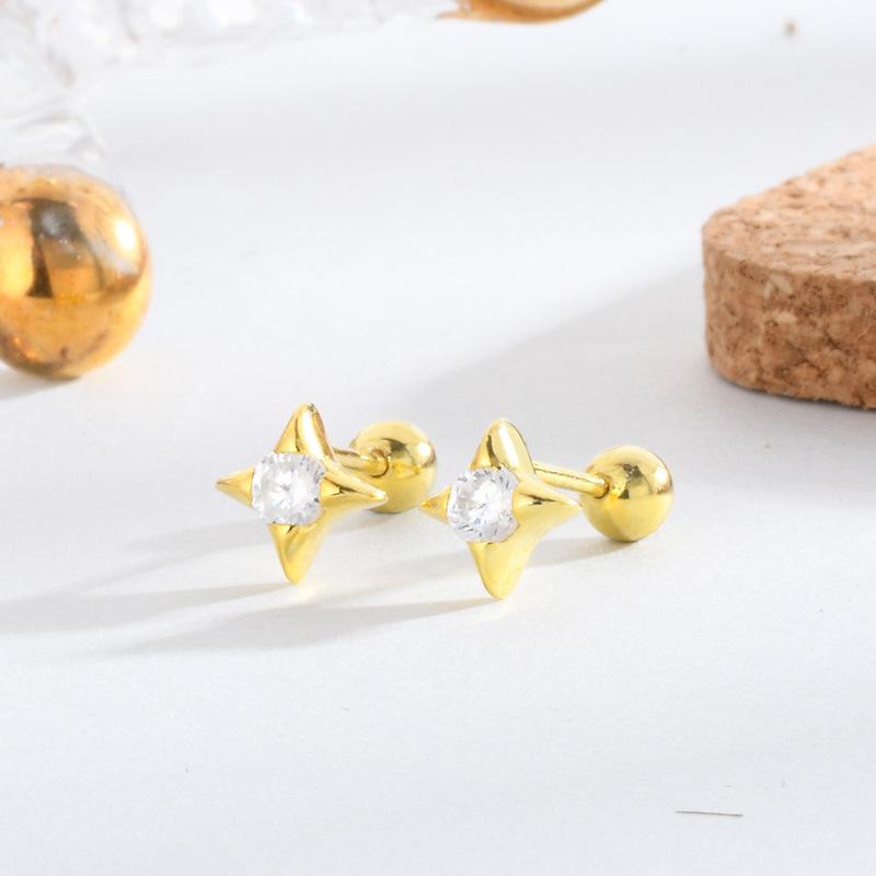 Ear Bone Nails Simple Star Twist Screws Women'S Ear Holes Earrings Flash Drill Ear Jewelry