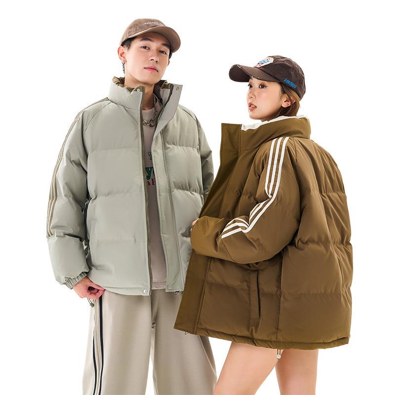 Padded clothes men's and women's same stand-up collar loose padded clothes jacket warm striped bread clothes padded jacket