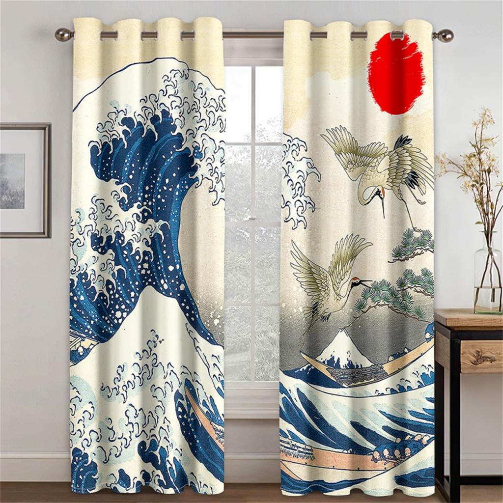 3D Ozeanwellen Wunderschöne Farben Magische Deko 2 Paneele Wohnzimmer Schlafzimmer Küche Balkon Fensterdeko Vorhänge
