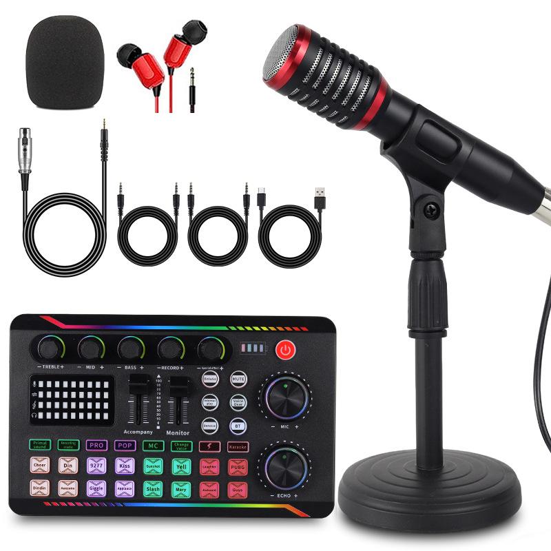 SM58 Wired Dynamic Microphone Set for Mobile & Computer Live Broadcast with V8s Sound Card & Desktop Stand