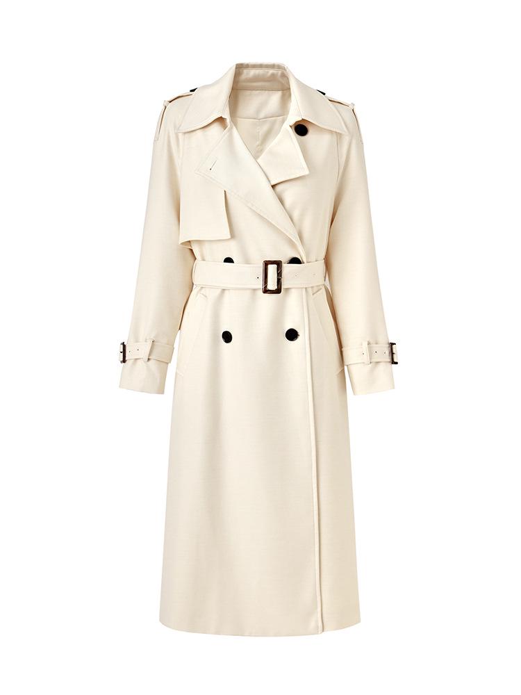 Women`s Elegant Double-Breasted Wool Blend Trench