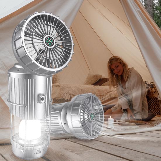 5-in-1 Portable LED Camping Lantern with Fan Bluetooth-compatible Speaker Solar Powered USB Rechargeable Emergency Hanging Light