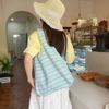Stylish Dopamine Striped Canvas Tote Bag For Students Large Capacity Summer Handbag
