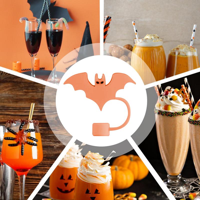 Bat Silicone Straw Cover Silicone Halloween Straw Lid Toppers Halloween Silicone Drinking Straw Tips Cute Reusable Straw