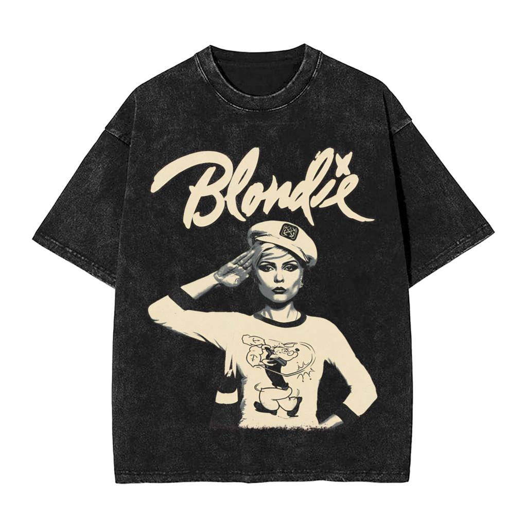 Debbie Harry Auf der Bühne T-Shirts Hip Hop Gewaschen Kurzarm Oversize T-Shirts Vintage für Unisex Damen Streetwear Bedrucktes T-Shirt