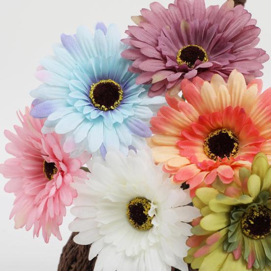 6 Bundles Artificial Gerbera Flowers with Stems Fake Wildflower Bouquet for Wedding Party Table Centerpiece Indoor Home Vase Decor Floral Arrangement