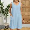 Sleeveless Scoop Neck Casual Loose Fit Mini Dress with Side Slits and Subtle Pattern for Women Summer Beach Wear