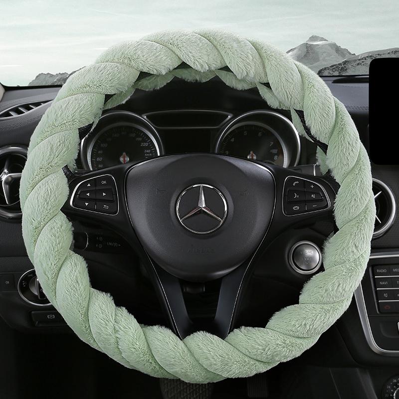 Fashion Plush Universal Female Winter Steering Wheel Cover Cartoon Decorative Non-slip Handle Cover Fits 14.5-15in Diameter