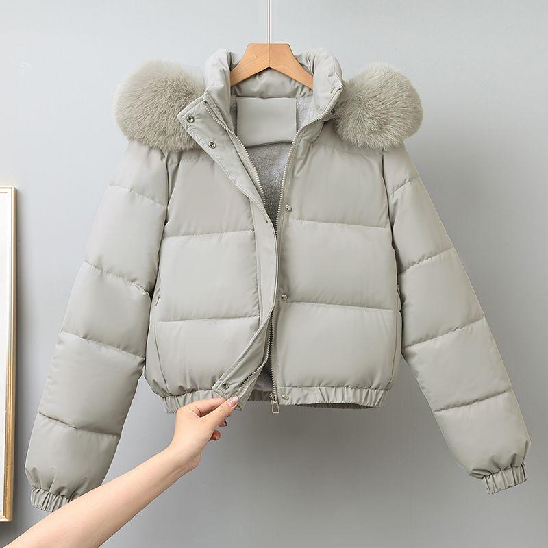 Detachable Hat, Big Fur Collar and Velvet Short Short Jacket, Bread Jacket, Women's Cotton-padded Jacket This Winter, Cotton-padded Jacket