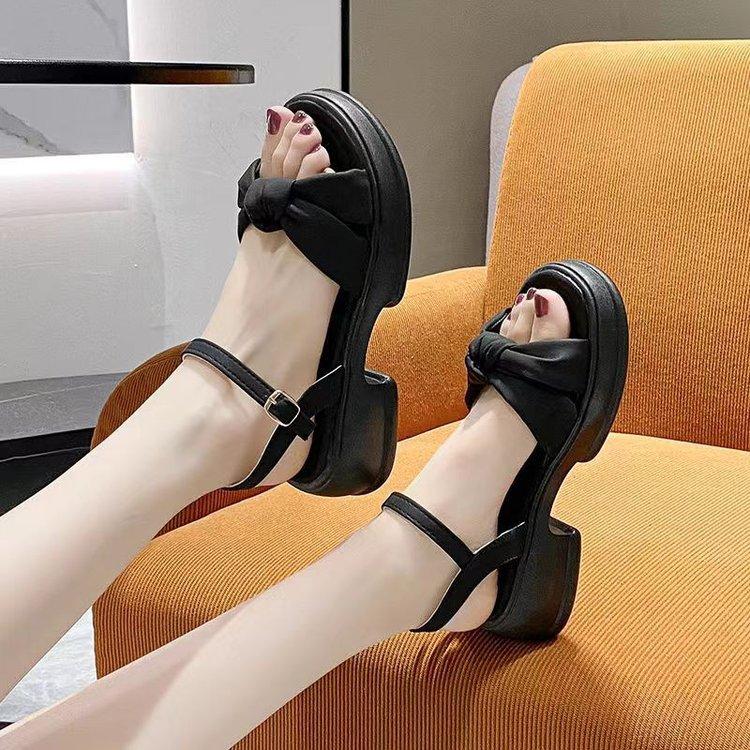 Fairy wind platform sandals women wear summer models 2025 new bow thick heel with fashion beach shoes