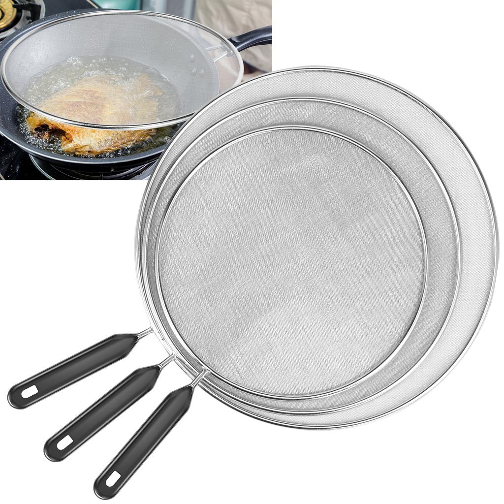 Cooking 3Pcs Frying Stainless Steel Anti Splatter Guard Oil Net Grease Splatter Screen Pan Mesh Guard Screen Splash Cover set