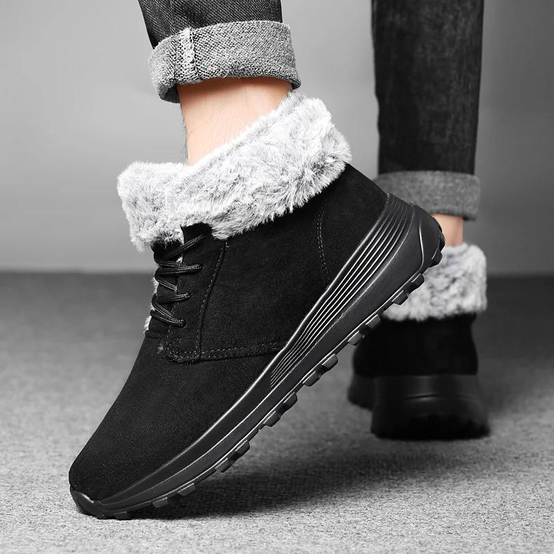 Winter Warme Herrenstiefel Neue Lässige Bequeme Strapazierfähige Herren Wanderschuhe Outdoor Große Größe Leder Rutschfest Herren Hohe Schneestiefel