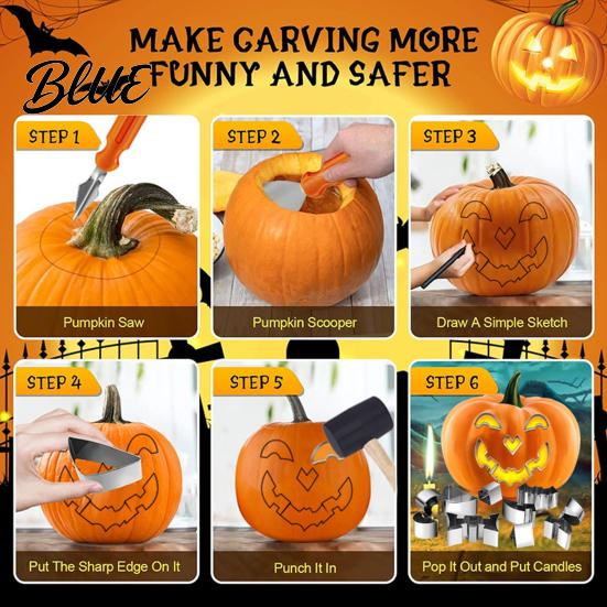 Schwarze Katze Ausstecher Halloween Kürbisschnitzset Edelstahl Set DIY Hexe Jack O Lantern Werkzeug zum Dekorieren Backen Geschenk Glatt