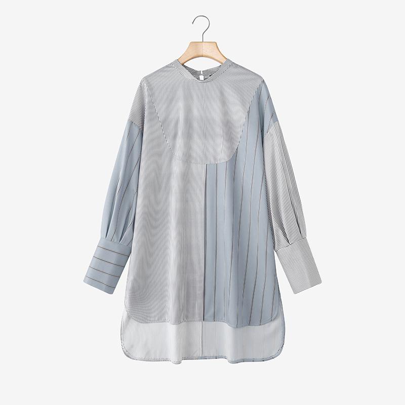 

ZANZEA Женская повседневная блузка миди с круглым вырезом, свободного кроя, с длинными рукавами и полосатым принтом L синий