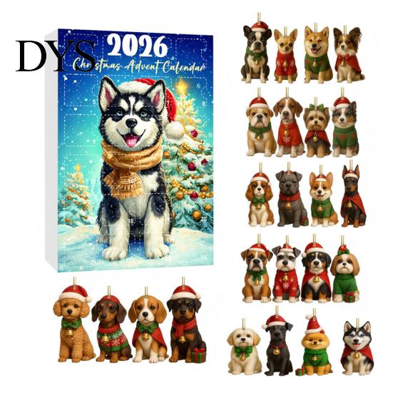 Cuenta Regresiva Navideña Temática de Mascotas Regalos Calendario de Adviento para Perros, Adornos de Acrílico 2D de Razas, Caja de Regalo de Navidad de 24 Días para Niños Calendario para Dueños con 24 Cachorros