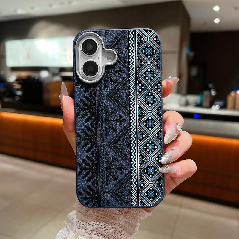 

Тонкий матовий чохол зі складним візерунком для iPhone 16 Pro Max 15 Pro 14 13 12 11 TPU шкіряна текстура м який ударостійкий чохол для телефону iPhone 14 Plus синій