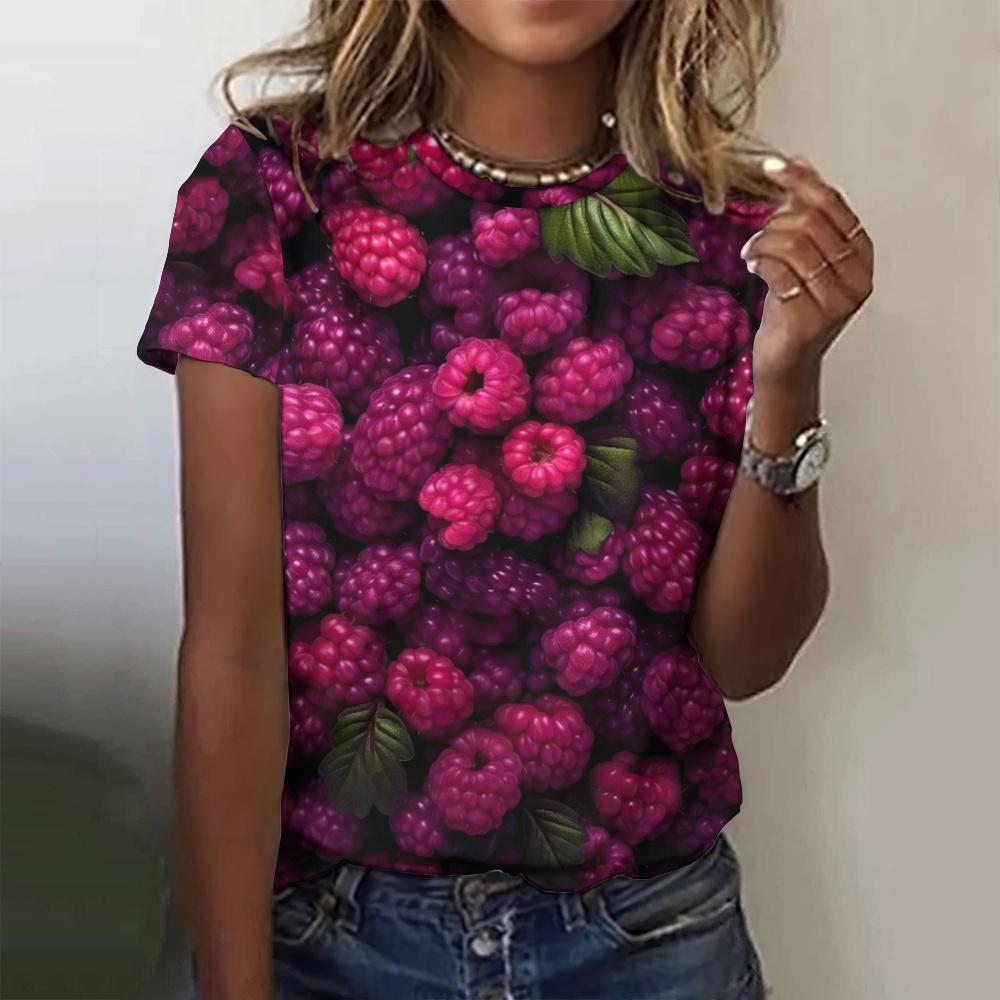 Women's Fruit T-Shirts Summer Strawberry 3D Printed O-Neck Short Sleeve T Shirt Y2k Harajuku Tees Tops Female Pullovers Clothing