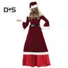 Women Christmas Dress Santa Cosplay Off Shoulder Color Matching Retro Yoyal Style with Belt And Hat A-line Performance Party Festive Costume