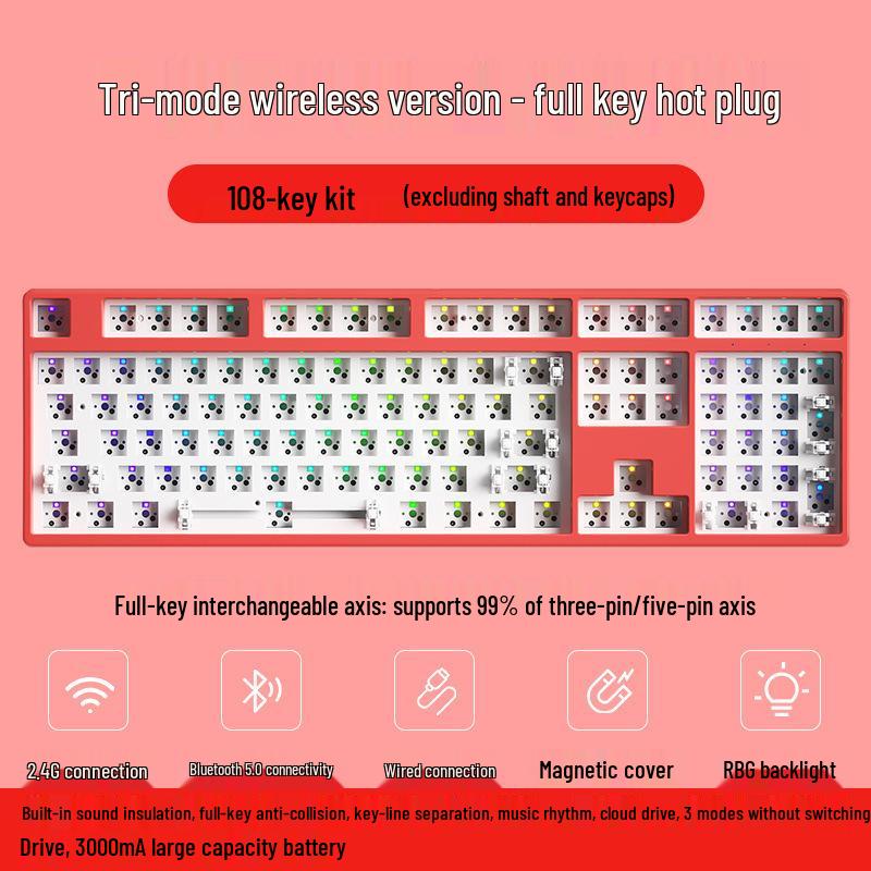 Multi-Size Wireless Bluetooth Mechanical Keyboard Kit with RGB, Customizable and Three-Mode Connectivity