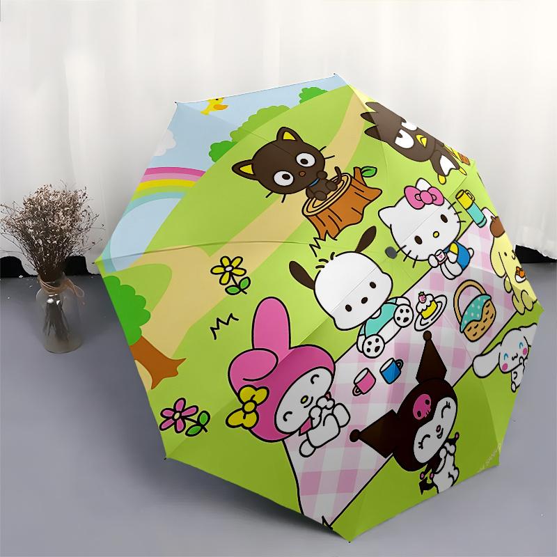 Hello Kitty, Sanrio Automatic Open/Close Umbrella-Cute Umbrella with Cute Design, Portable 3-Fold Compact Umbrella for Men & Women, Hallowee