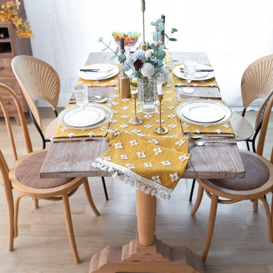 Boho Burlap Yellow Table Runner Wear Resistant Stain-Resistant Machine Washable Summer