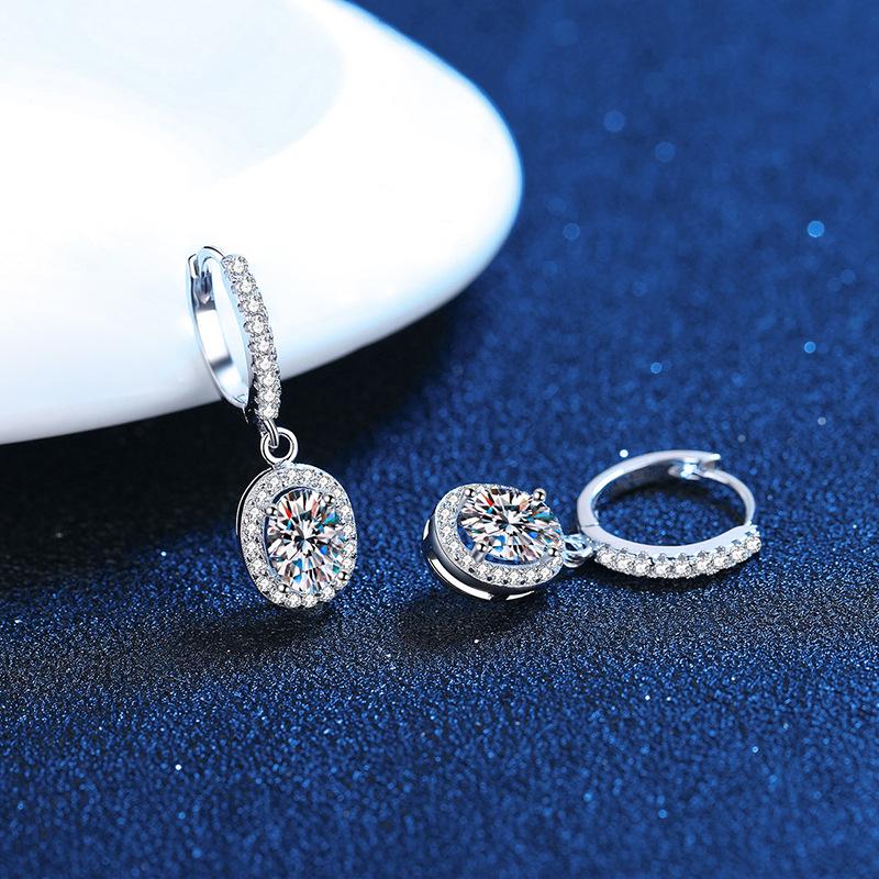 One Carat Moissanite S925 Sterling Silver Egg-Shaped Dangle Earrings for Women
