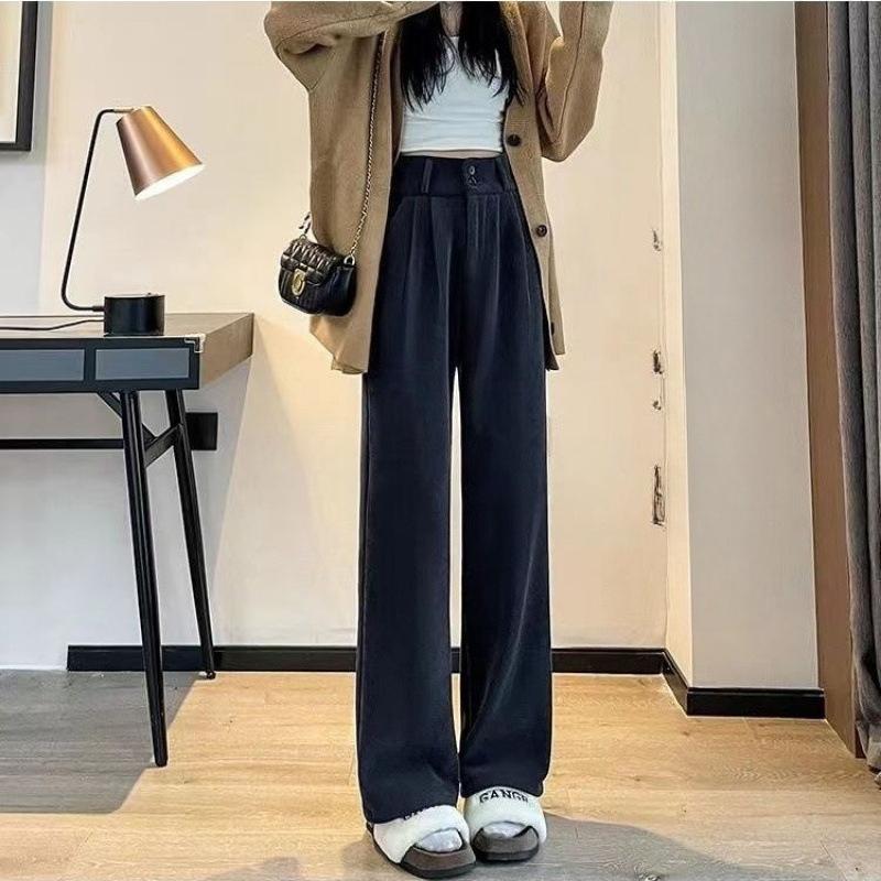 Corduroy Wide-leg Pants for Women in Autumn and Winter, High-waisted, Drape, Casual Straight Leg