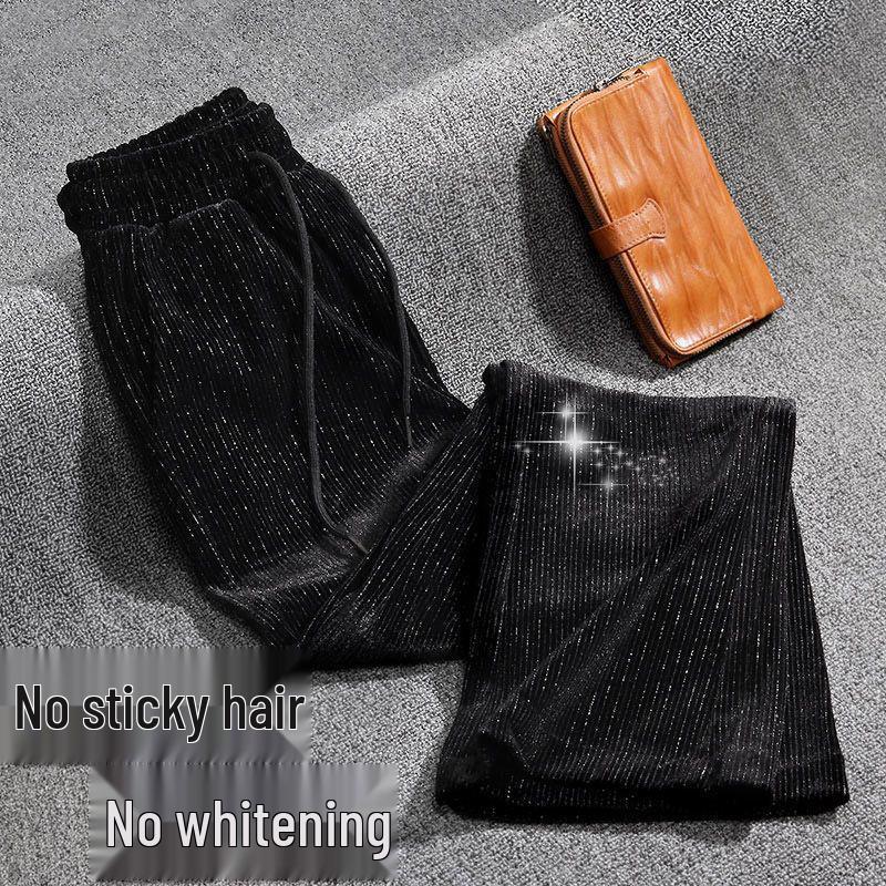 

Women s High Waist Shiny Velvet Wide Leg Pants - Autumn/Winter Corduroy, Elastic Drape Thickened Design 2XL 125-135 kg