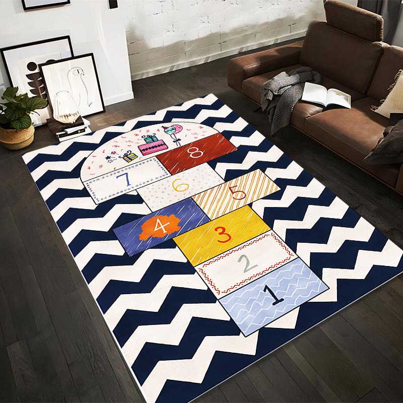 Hopscotch Games Rug with Gifts Design Non-slip rug suitable for living room and bedroom sofas.