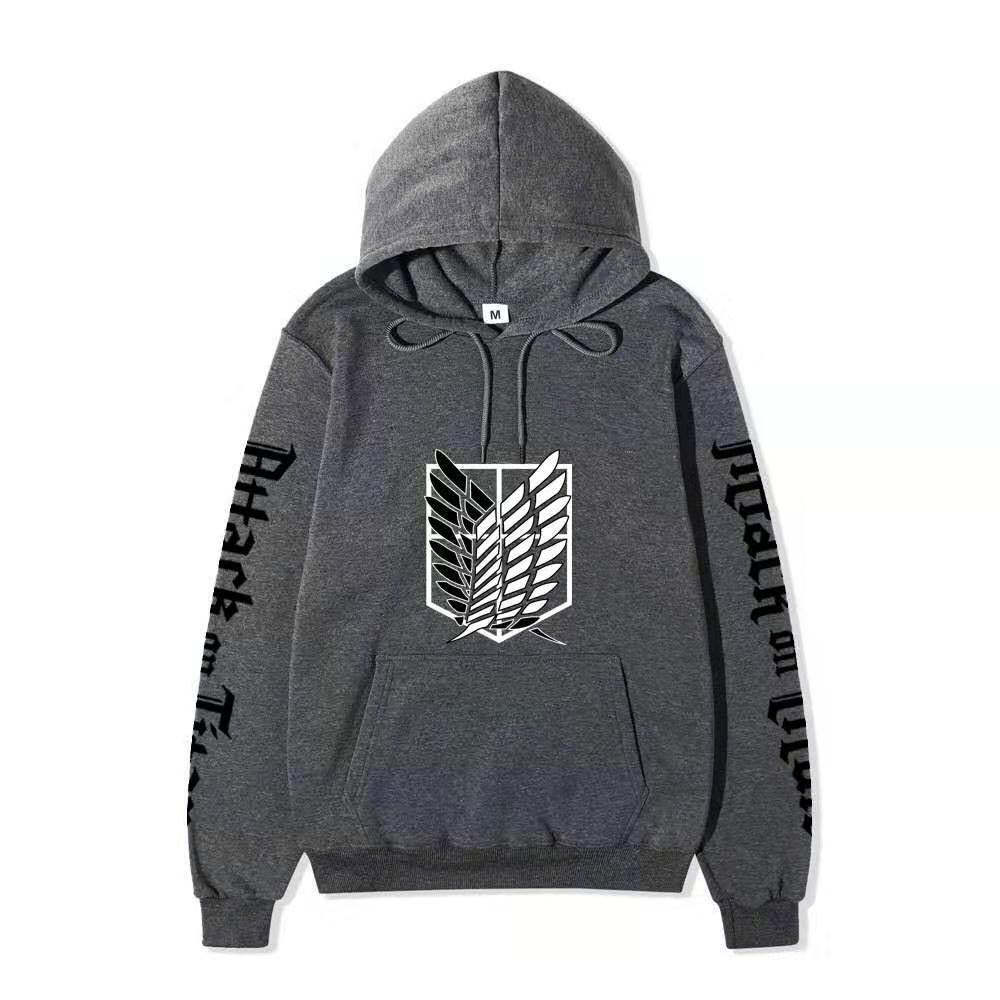 Attack on Titan Freedom Wings Hoodie Unisex Fleece Sweatshirt Survey Corps Logo Gothic Vertical Text Both Sleeves Autumn Winter Pullover