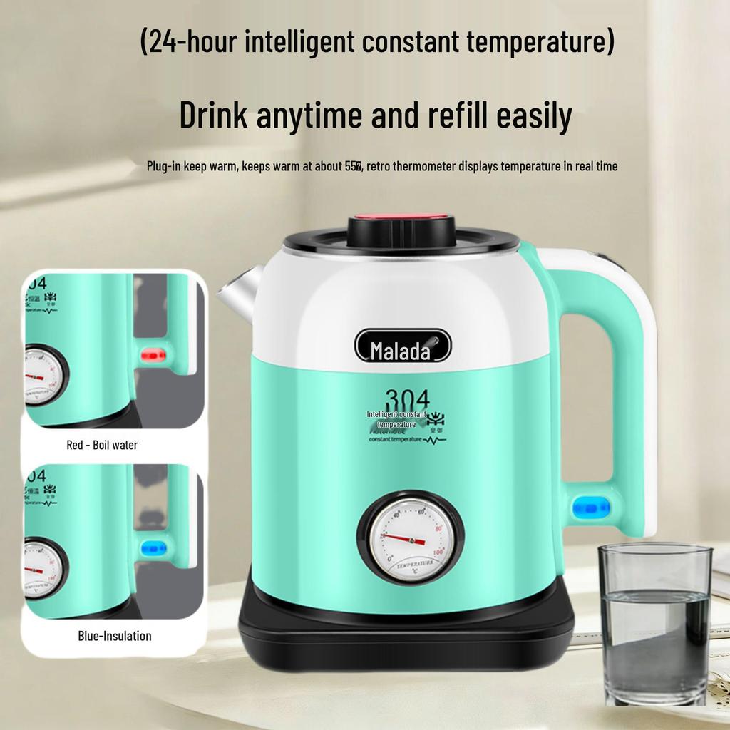 Smart 304 Stainless Steel Electric Kettle with Real-Time Temperature Display, Large Capacity, Safe for Infants and Pregnant Women.
