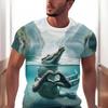 Men's 3D Crocodile Pattern Short-Sleeve T-shirt Ribbed Crew Neck Summer Breathable Party Casual Men's Clothing