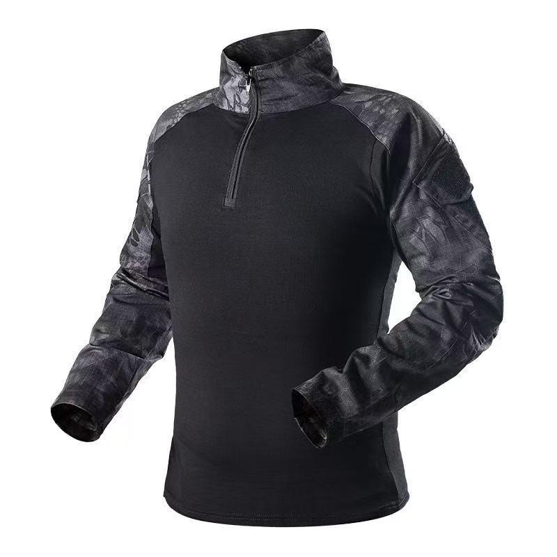 Mens Tactical Military-Style Camo Long Sleeve Training Shirt Outdoor Combat Uniform Hiking Camping Shooting Sports