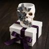 Gothic Butterfly Skull Pen Holder, Spooky Resin Skull Makeup Brush Holder, Multifunctional Halloween Tea Light Candle Holder for Desk, Shelf Decor
