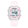 PINDOWS Women's Digital Sports Watch with Clear Transparent Case, Bright LED Light, 5ATM Water Resistance, Stopwatch, Alarm, and Dual Time Display,