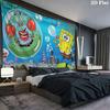 SpongeBob Cartoon Wall tapestry, aesthetic printed fabric blanket, suitable for bedroom, living room, and home decor.