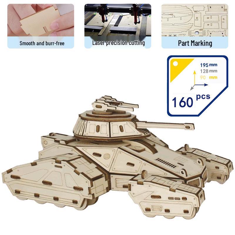 Children's 3D Wooden Military Tank Jigsaw Puzzle Model Toy