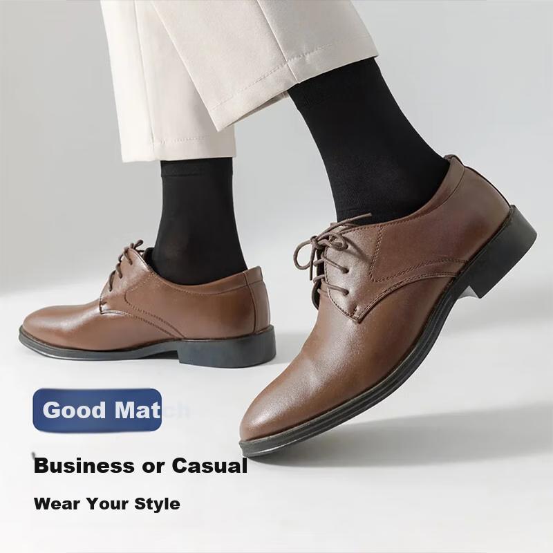 LangSha Modal Silk Socks for Men, Mid-Calf Length, Summer Thin Style, Large Size, Antibacterial, Black Business Socks, 4 Pairs for Spring And Autum