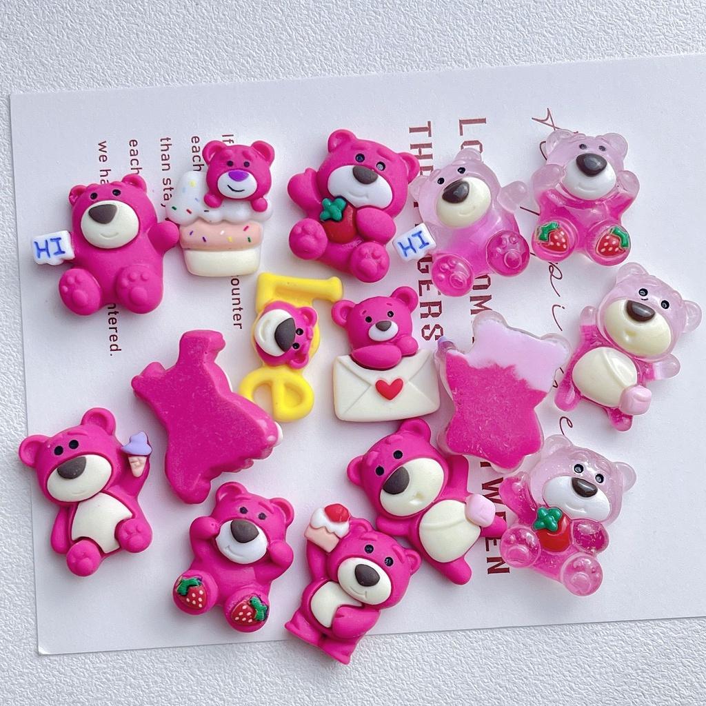 Cute Strawberry Bear Resin Accessories Cream Jelly Diy Phone Case Water Bottle Charm Car Sticker