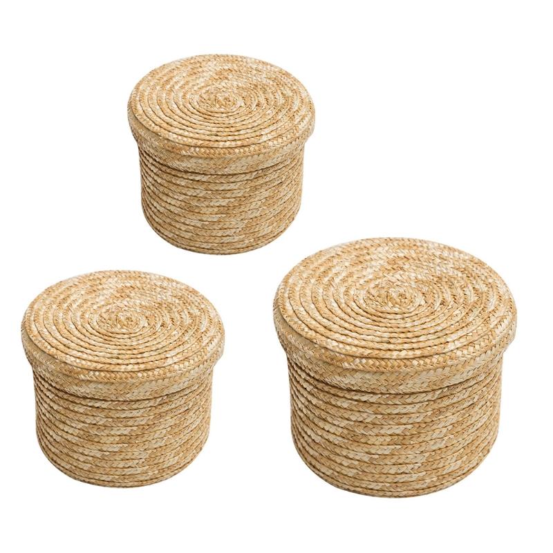 Compre 3pcs Woven Straw Storage Baskets With Lid Rattan Round Bin Laundry Toy Organizer Barato Frete Grátis Avaliações Reais Com Fotos Joom Compre 3pcs Woven Straw Storage Baskets, Small Round Lidded Baskets